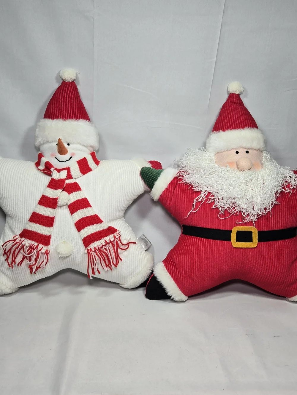 Christmas Pillow Set (2) Santa Snowman Whimsical Decor Holiday Corduroy  19